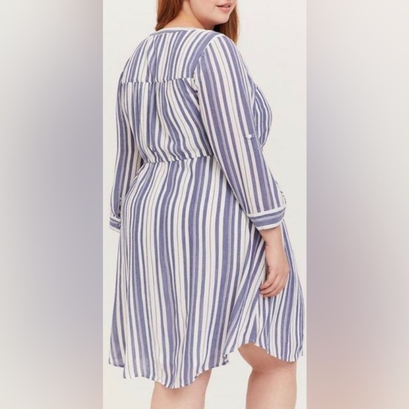TORRID Sz 3 Blue & White Stripe Zip Front Drawstring  Shirt Dress New with Tags - Picture 2 of 15